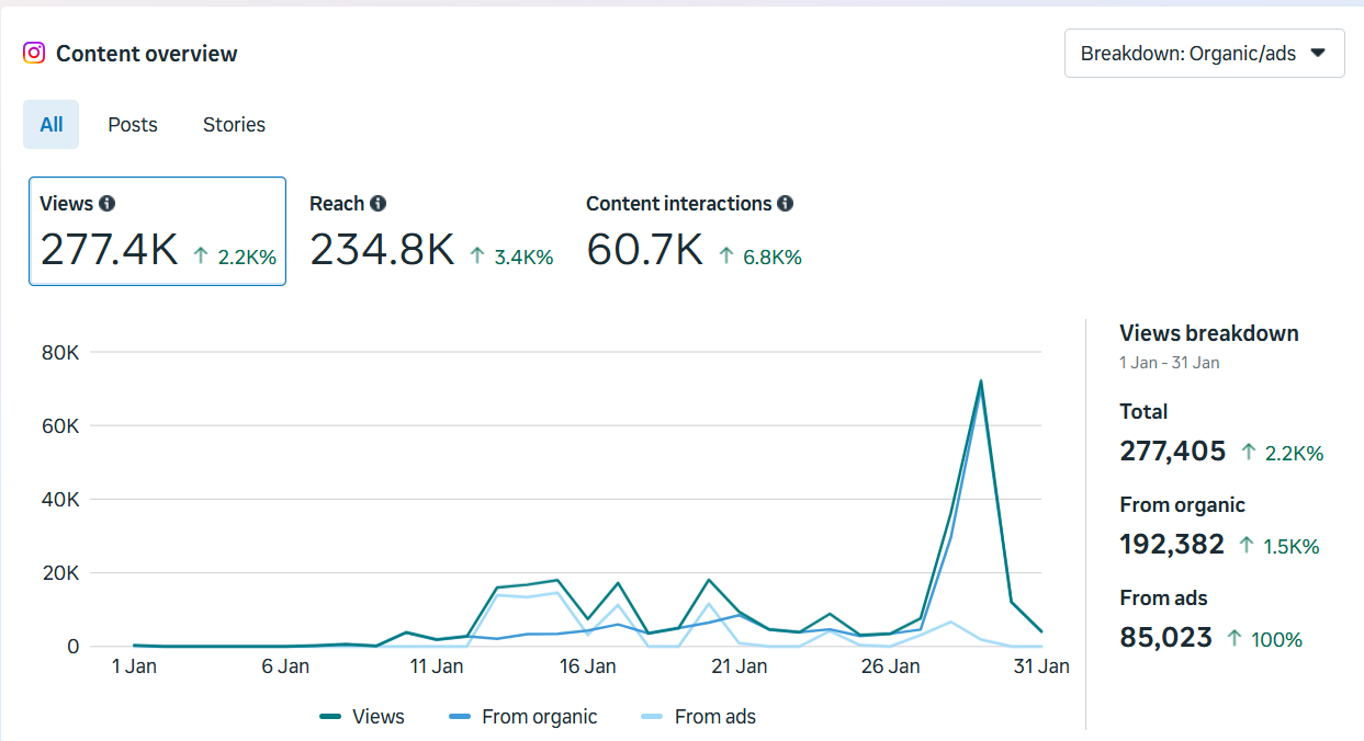 Instagram content overview metrics screenshot